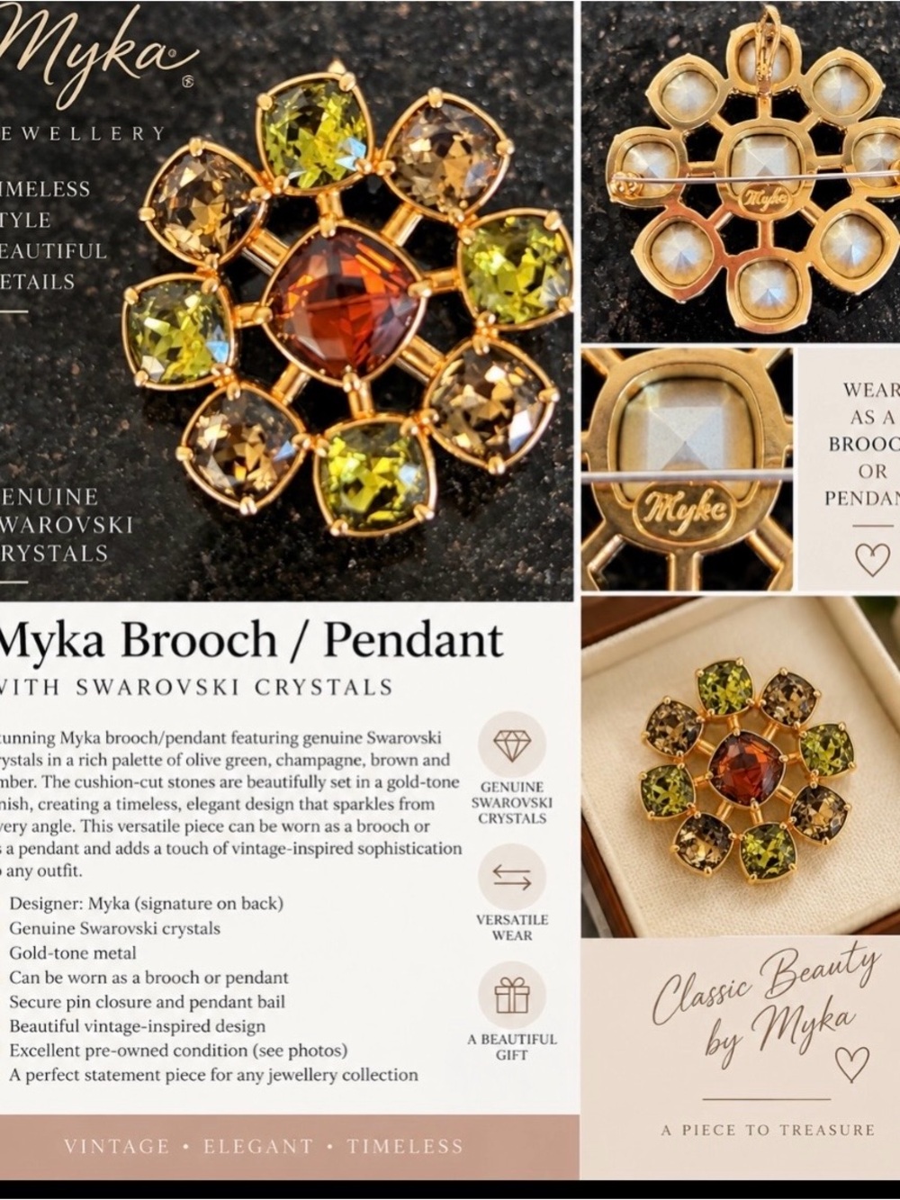 Myka Jewellery Swarovski Crystal Brooch / Pendant